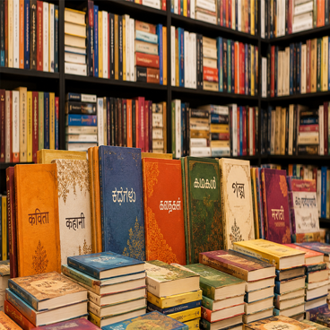 Language and literature books in a library